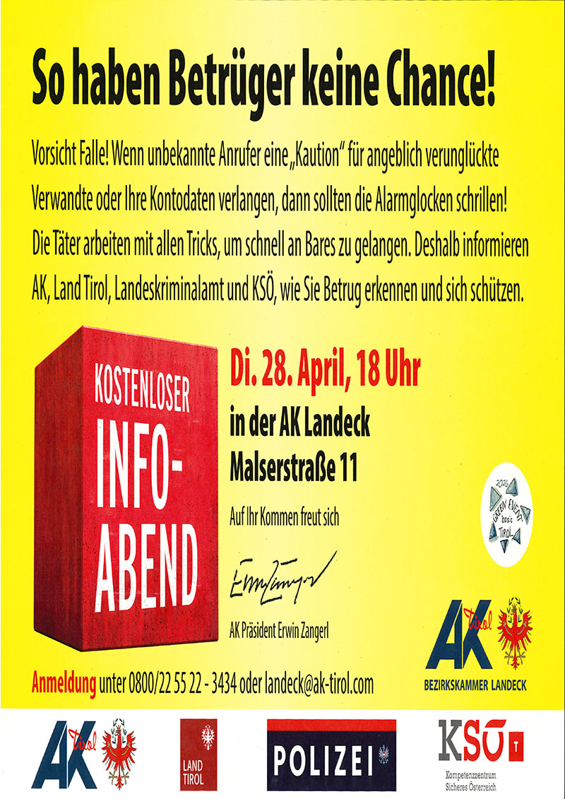 AK Infoabend SO HABEN BETRÜGER KEINE CHANCE Dienstag 28.04.2026 18