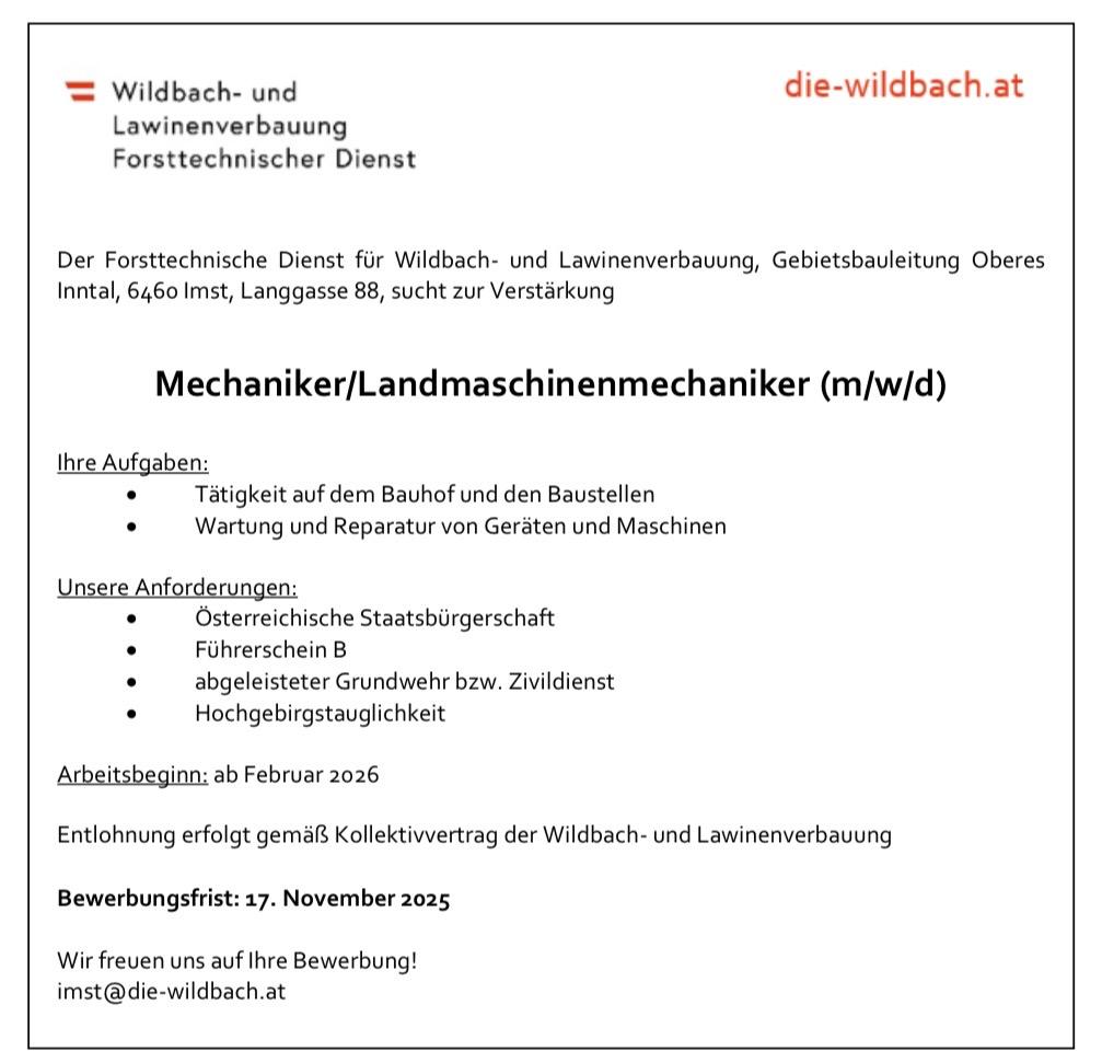 Mechaniker Wildbach und Lawinenverbauung